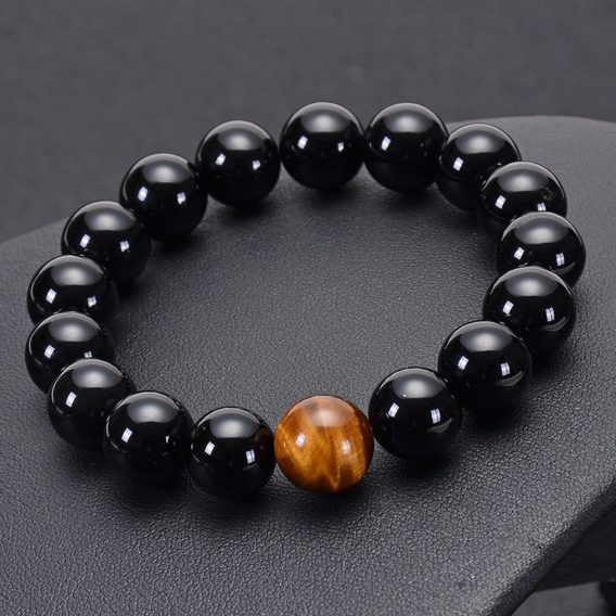 Bracelet Onyx noir et oeil de tigre